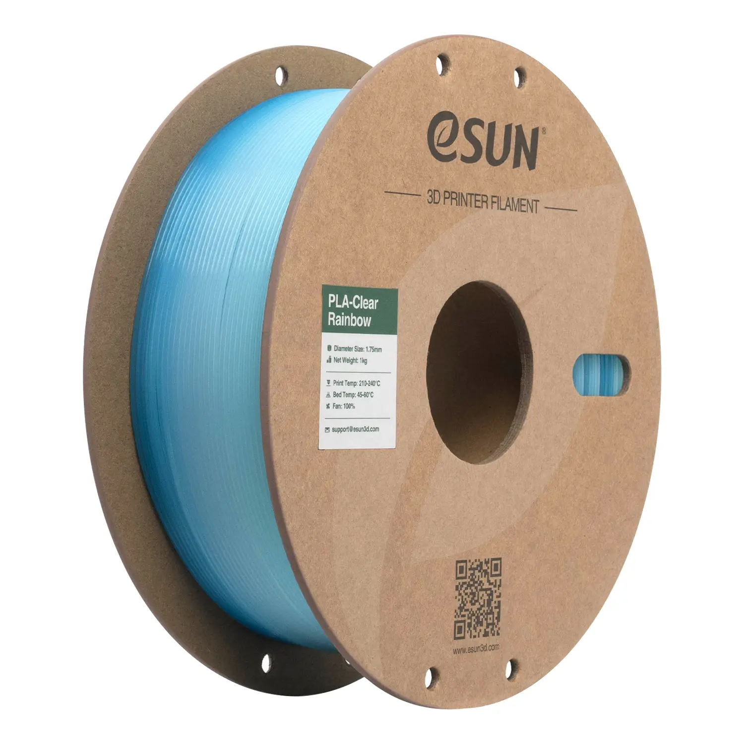 Bobina de filamento ESUN PLA Clear Rainbow color Blue White