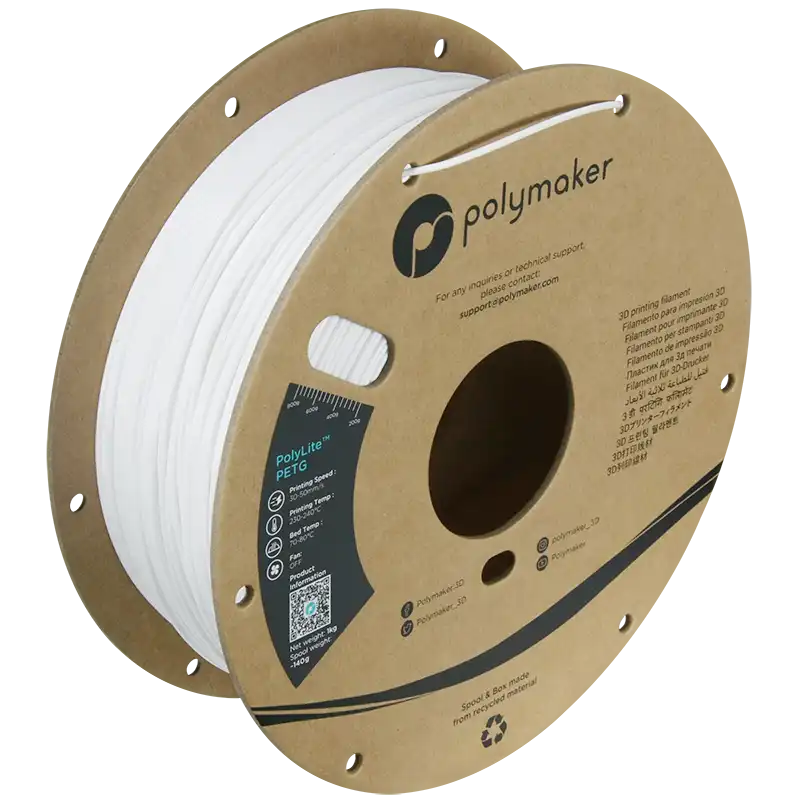 Bobina de filamento POLYMAKER PETG color White